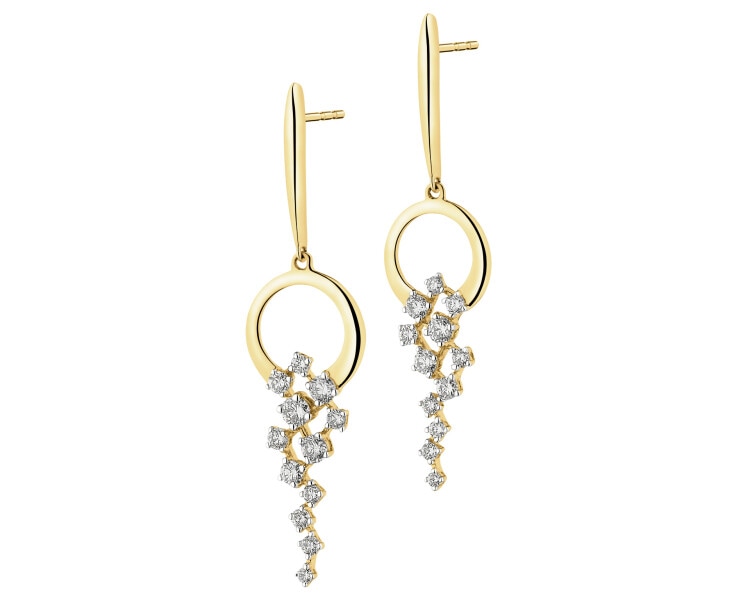 14 K Rhodium-Plated Yellow Gold Earrings with Diamonds - 0,48 ct - fineness 14 K