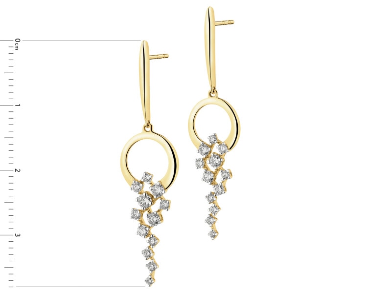 14 K Rhodium-Plated Yellow Gold Earrings with Diamonds - 0,48 ct - fineness 14 K