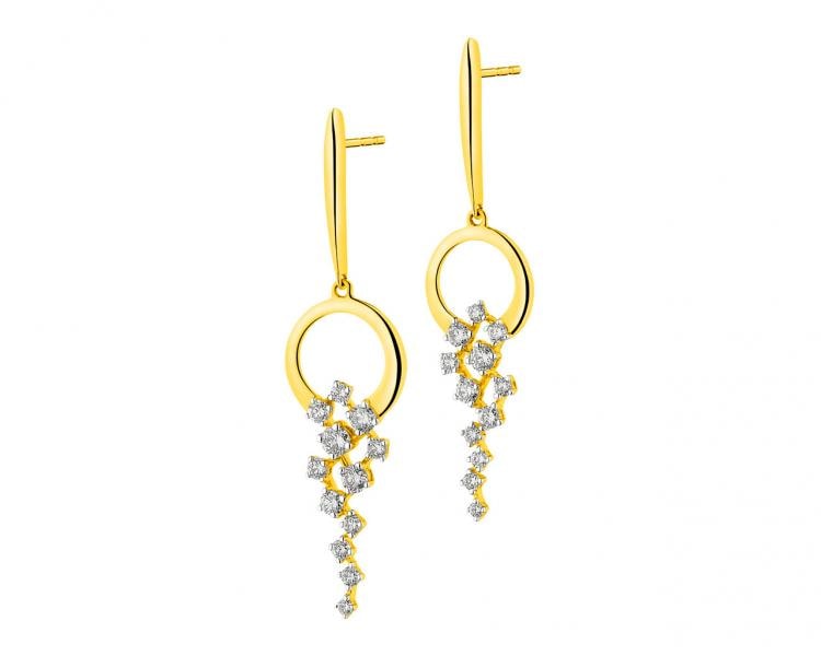14 K Rhodium-Plated Yellow Gold Earrings with Diamonds 0,48 ct - fineness 14 K
