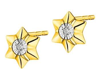 Kolczyki z żółtego i białego złota z diamentami - gwiazdy 0,01 ct - próba 375