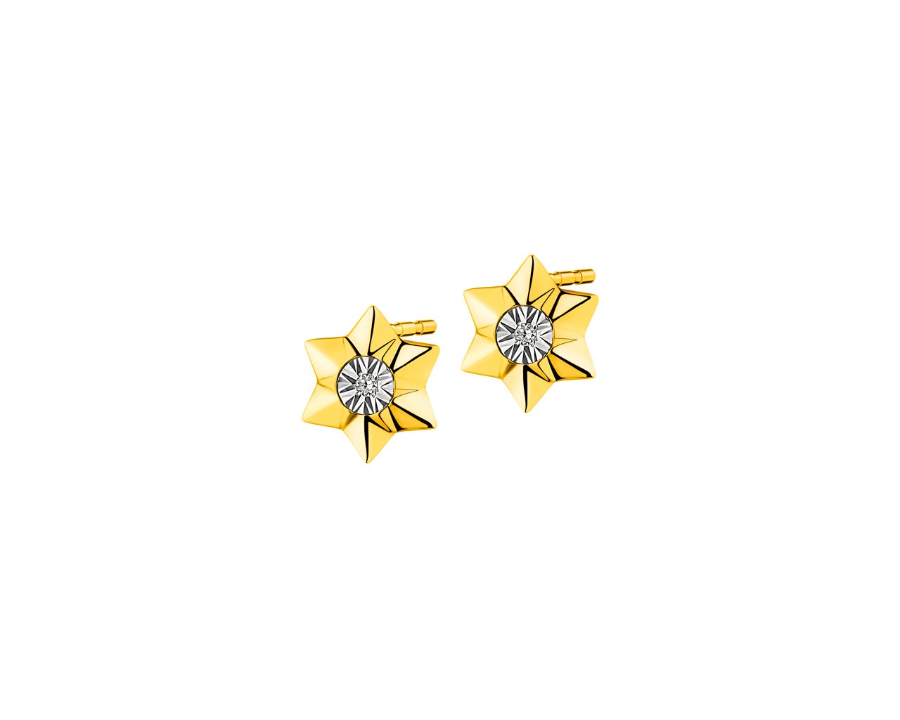 Kolczyki z żółtego i białego złota z diamentami - gwiazdy 0,01 ct - próba 375