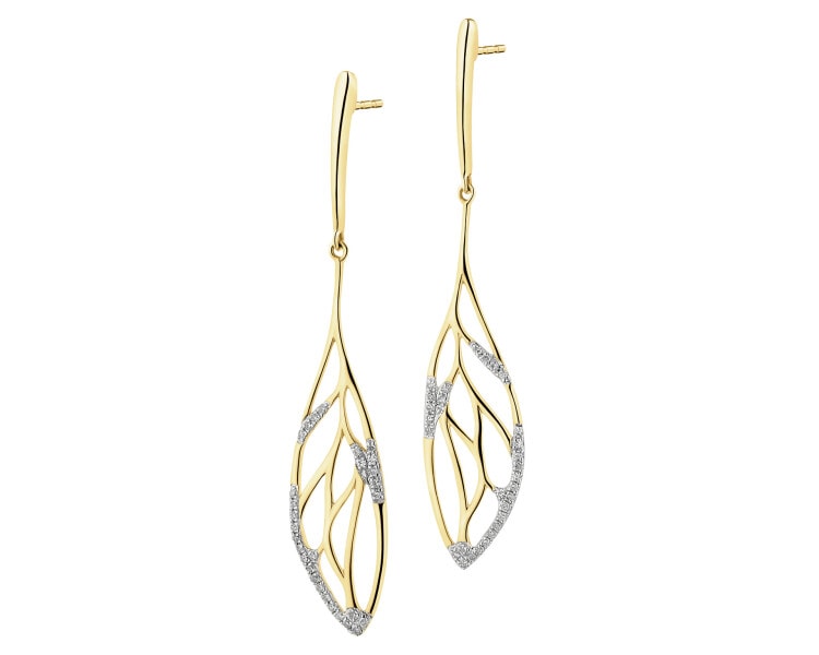 14 K Rhodium-Plated Yellow Gold Earrings with Diamonds - 0,12 ct - fineness 14 K