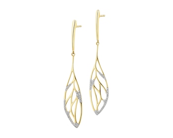 14 K Rhodium-Plated Yellow Gold Earrings with Diamonds - 0,12 ct - fineness 14 K