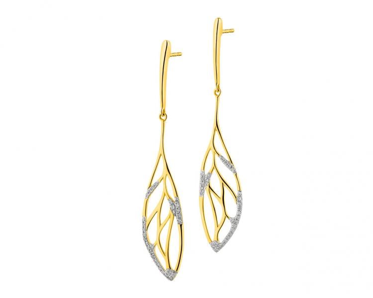 14 K Rhodium-Plated Yellow Gold Earrings with Diamonds 0,12 ct - fineness 14 K