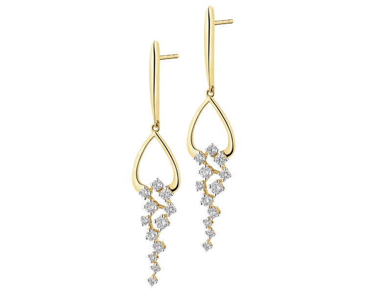 14 K Rhodium-Plated Yellow Gold Earrings with Diamonds - 0,44 ct - fineness 14 K