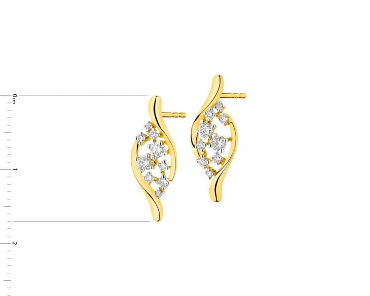 14 K Rhodium-Plated Yellow Gold Earrings with Diamonds 0,24 ct - fineness 14 K