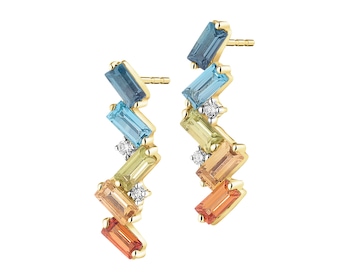 9 K Rhodium-Plated Yellow Gold Earrings with Diamonds - fineness 9 K