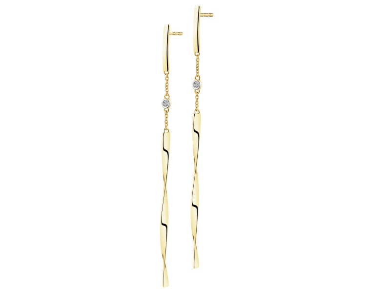 14 K Rhodium-Plated Yellow Gold Earrings with Diamonds - 0,01 ct - fineness 14 K