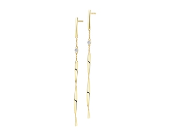 14 K Rhodium-Plated Yellow Gold Earrings with Diamonds - 0,01 ct - fineness 14 K