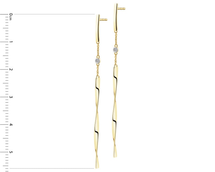 14 K Rhodium-Plated Yellow Gold Earrings with Diamonds - 0,01 ct - fineness 14 K