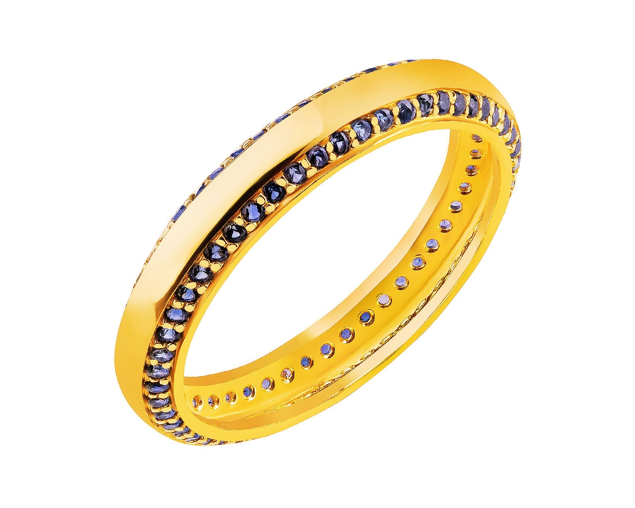Złoty pierścionek z szafirami syntetycznymi