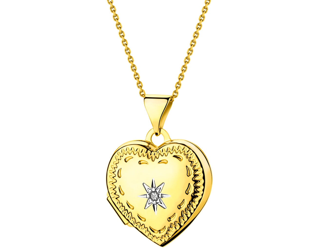 Puzderko z żółtego złota z diamentem - serce 0,005 ct - próba 375