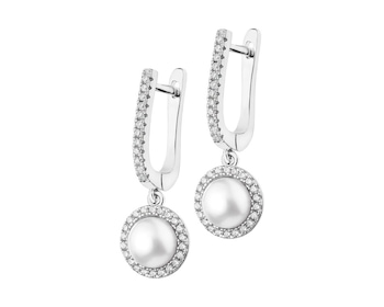 Rhodium Plated Silver Earrings with Pearl></noscript>
                    </a>
                </div>
                <div class=
