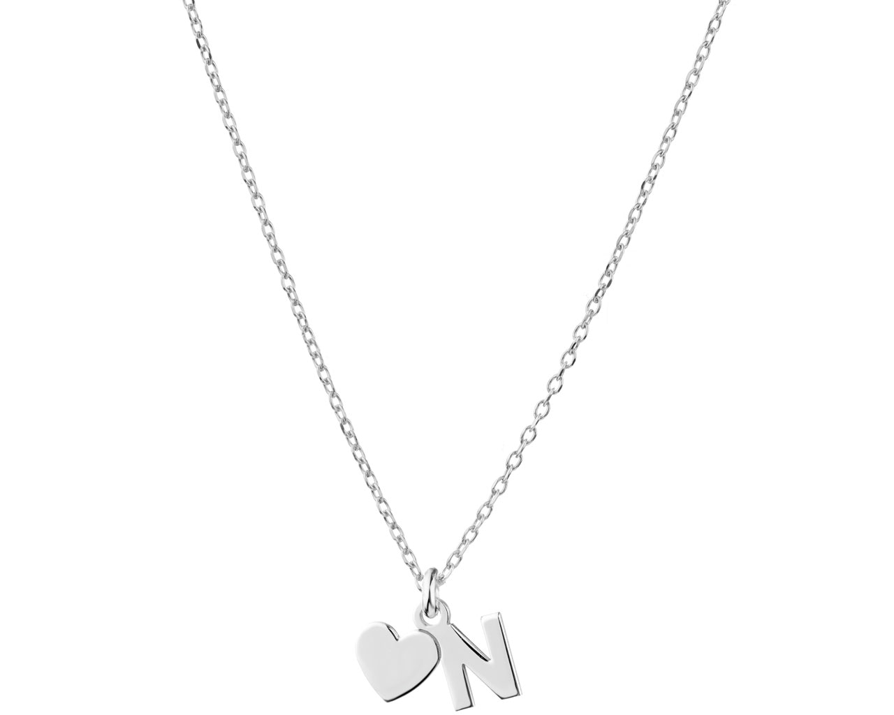 Stříbrný náhrdelník - písmeno N, srdce 