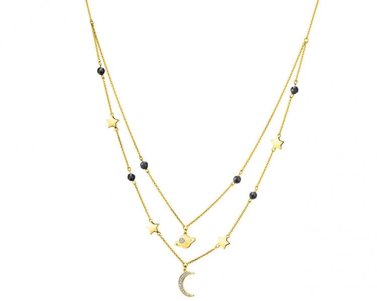 9 K Rhodium-Plated Yellow Gold Necklace with Diamonds - fineness 9 K