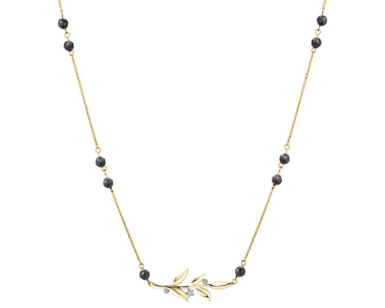 9 K Rhodium-Plated Yellow Gold Necklace with Diamonds - fineness 9 K