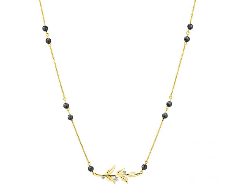 9 K Rhodium-Plated Yellow Gold Necklace with Diamonds - fineness 9 K