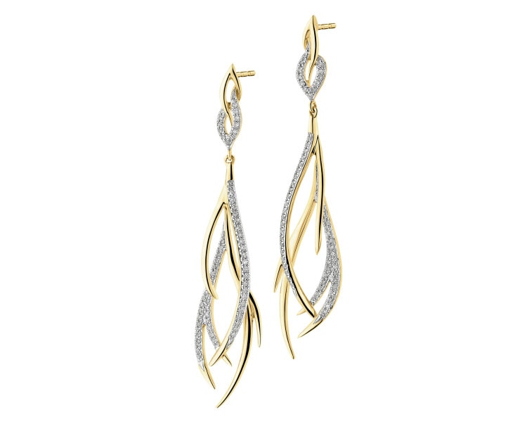 14 K Rhodium-Plated Yellow Gold Earrings with Diamonds - 0,24 ct - fineness 14 K