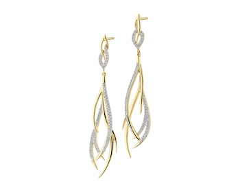 14 K Rhodium-Plated Yellow Gold Earrings with Diamonds - 0,24 ct - fineness 14 K