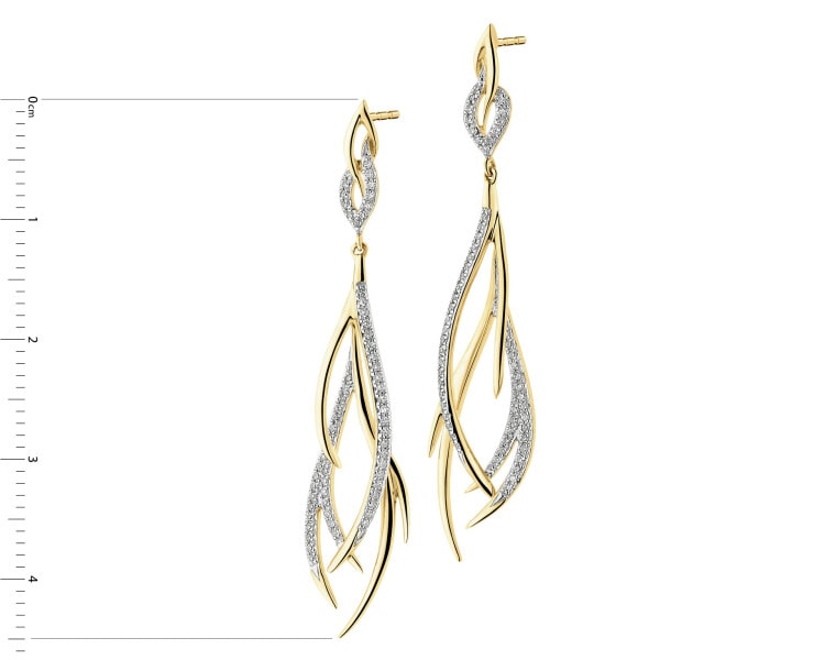 14 K Rhodium-Plated Yellow Gold Earrings with Diamonds - 0,24 ct - fineness 14 K