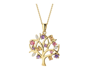 9 K Rhodium-Plated Yellow Gold Pendant with Diamonds - fineness 9 K