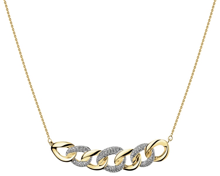 14 K Rhodium-Plated Yellow Gold Necklace with Diamonds - 0,33 ct - fineness 14 K