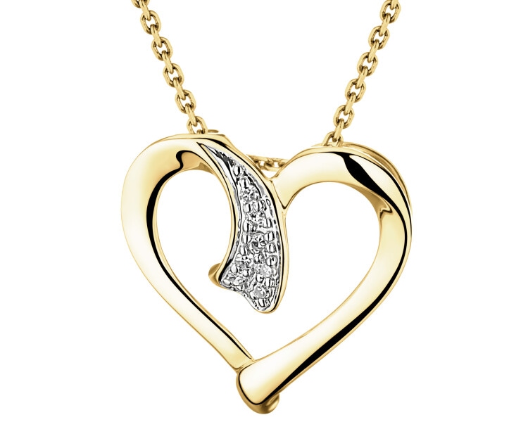 9 K Rhodium-Plated Yellow Gold Pendant with Diamonds - 0,02 ct - fineness 9 K