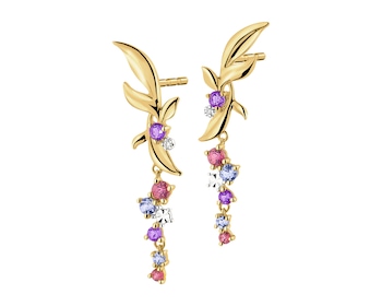 9 K Rhodium-Plated Yellow Gold Earrings with Diamonds - fineness 9 K