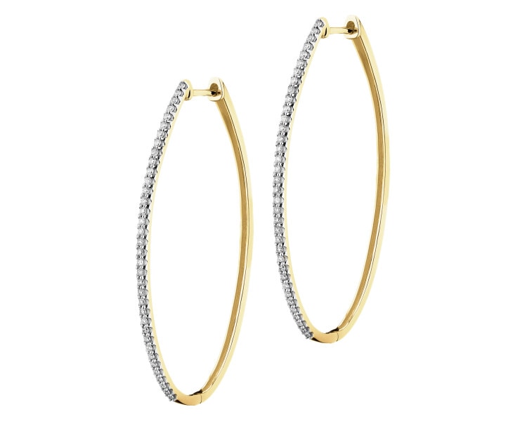 14 K Rhodium-Plated Yellow Gold Earrings with Diamonds - 0,47 ct - fineness 14 K