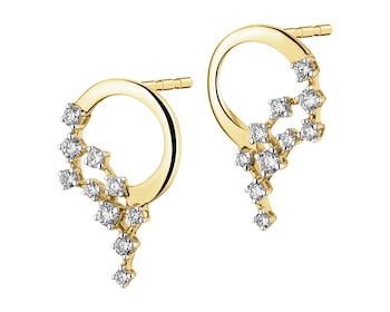 14 K Rhodium-Plated Yellow Gold Earrings with Diamonds - 0,25 ct - fineness 14 K