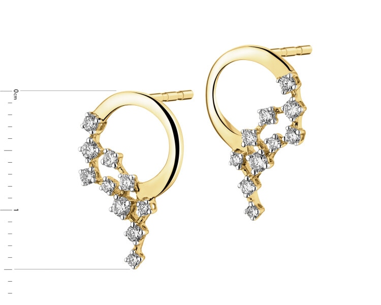 14 K Rhodium-Plated Yellow Gold Earrings with Diamonds - 0,25 ct - fineness 14 K