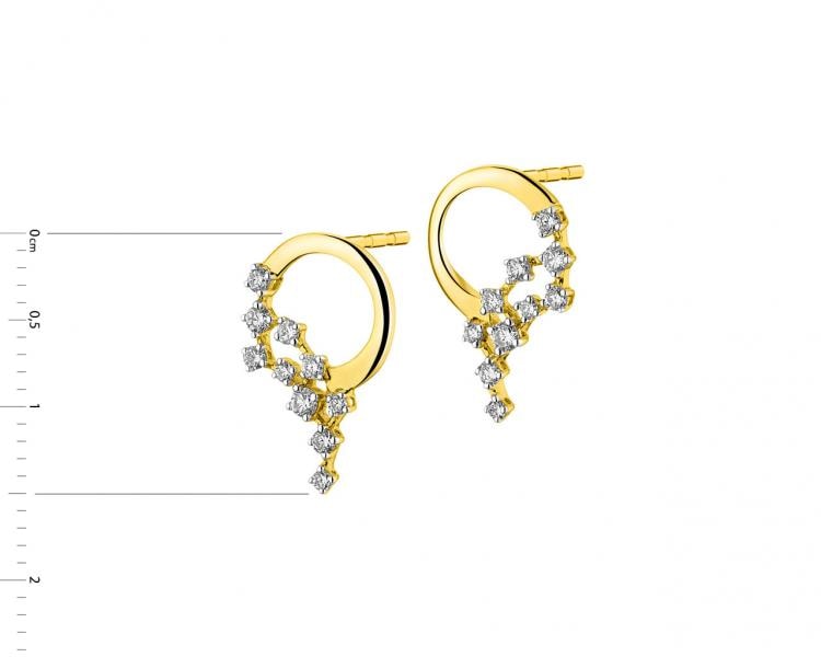 14 K Rhodium-Plated Yellow Gold Earrings with Diamonds 0,25 ct - fineness 14 K