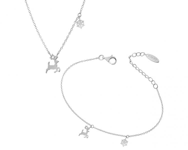 Stříbrný náhrdelník a náramek - sada - sob, sněhová vločka