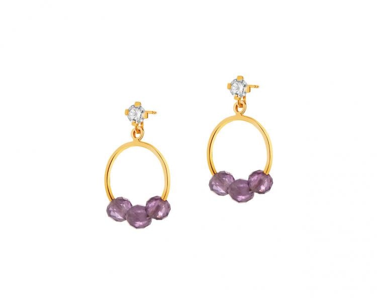 9 K Yellow Gold Earrings with Amethyst