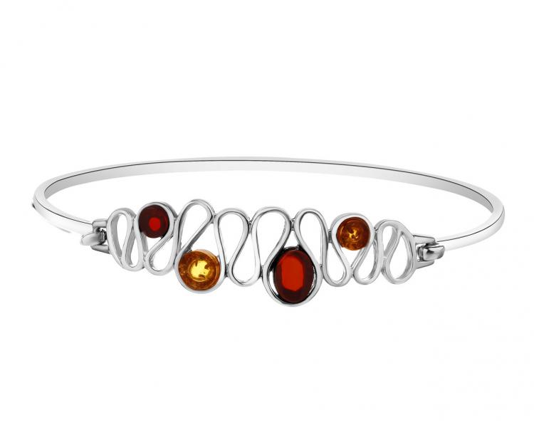 Rhodium Plated Silver Bracelet with Amber
