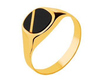 18 K Yellow Gold Signet Ring with Onyx