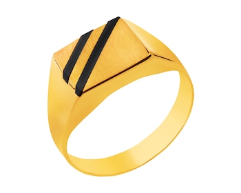 18 K Yellow Gold Signet Ring with Onyx