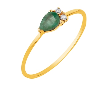 Zlatý prsten s přírodním smaragdem a zirkony