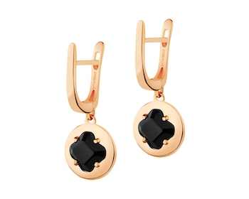 Gold-Plated Brass Earrings with Onyx