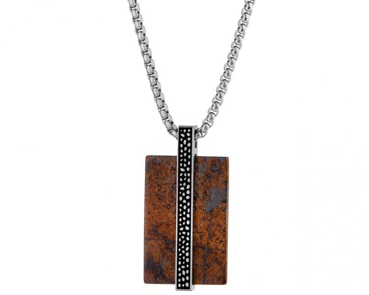 Stainless steel necklace with bronzite