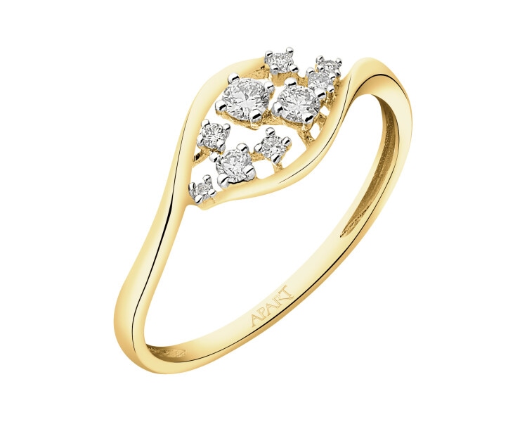 14 K Rhodium-Plated Yellow Gold Ring with Diamonds - 0,14 ct - fineness 14 K