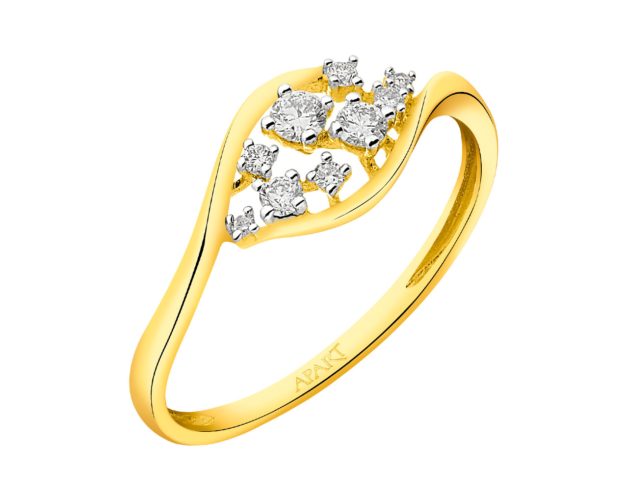 Prsten ze žlutého zlata s diamanty  0,14 ct - ryzost 585