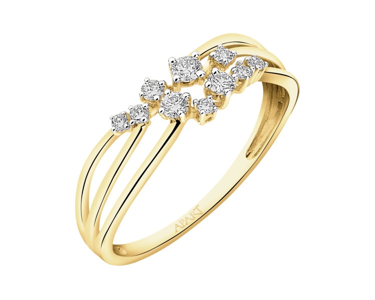 14 K Rhodium-Plated Yellow Gold Ring with Diamonds - 0,18 ct - fineness 14 K