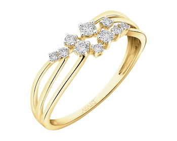 14 K Rhodium-Plated Yellow Gold Ring with Diamonds - 0,18 ct - fineness 14 K