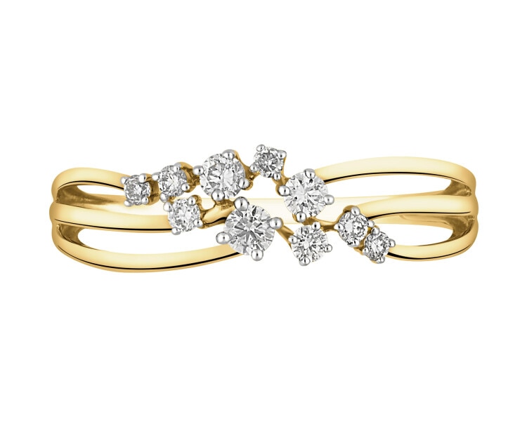 14 K Rhodium-Plated Yellow Gold Ring with Diamonds - 0,18 ct - fineness 14 K