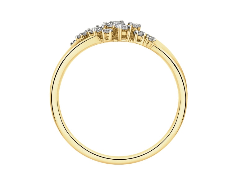 14 K Rhodium-Plated Yellow Gold Ring with Diamonds - 0,18 ct - fineness 14 K