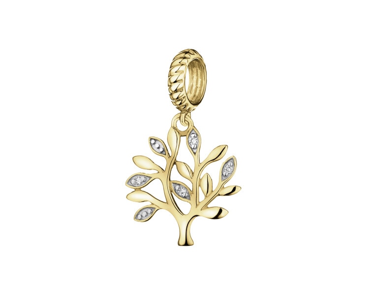 9 K Rhodium-Plated Yellow Gold Pendant with Diamonds - 0,01 ct - fineness 9 K