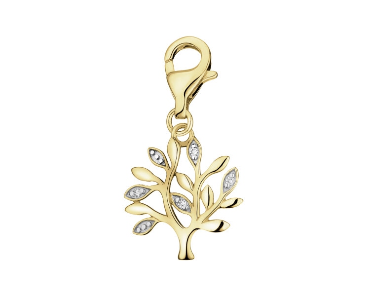 9 K Rhodium-Plated Yellow Gold Pendant with Diamonds - 0,01 ct - fineness 9 K