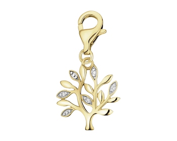 9 K Rhodium-Plated Yellow Gold Pendant with Diamonds - 0,01 ct - fineness 9 K