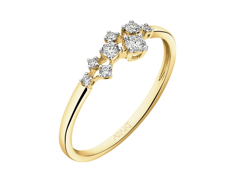 14 K Rhodium-Plated Yellow Gold Ring with Diamonds - 0,17 ct - fineness 14 K